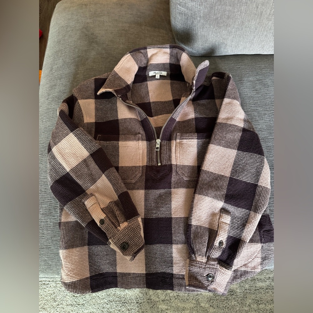 Madewell plaid waffle half zip
